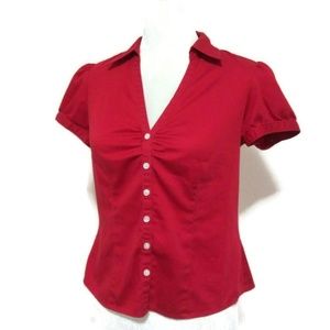 LOFT Short Sleeve Button-up Blouse Red SP